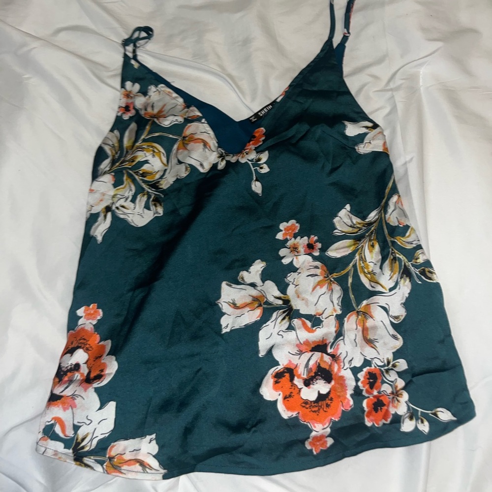 Green floral tank top
